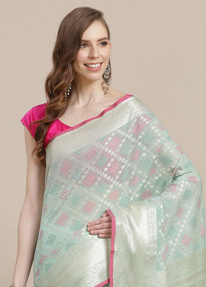 Sea Green Cotton Zari Saree Without Blouse Piece - Indian Silk House Agencies