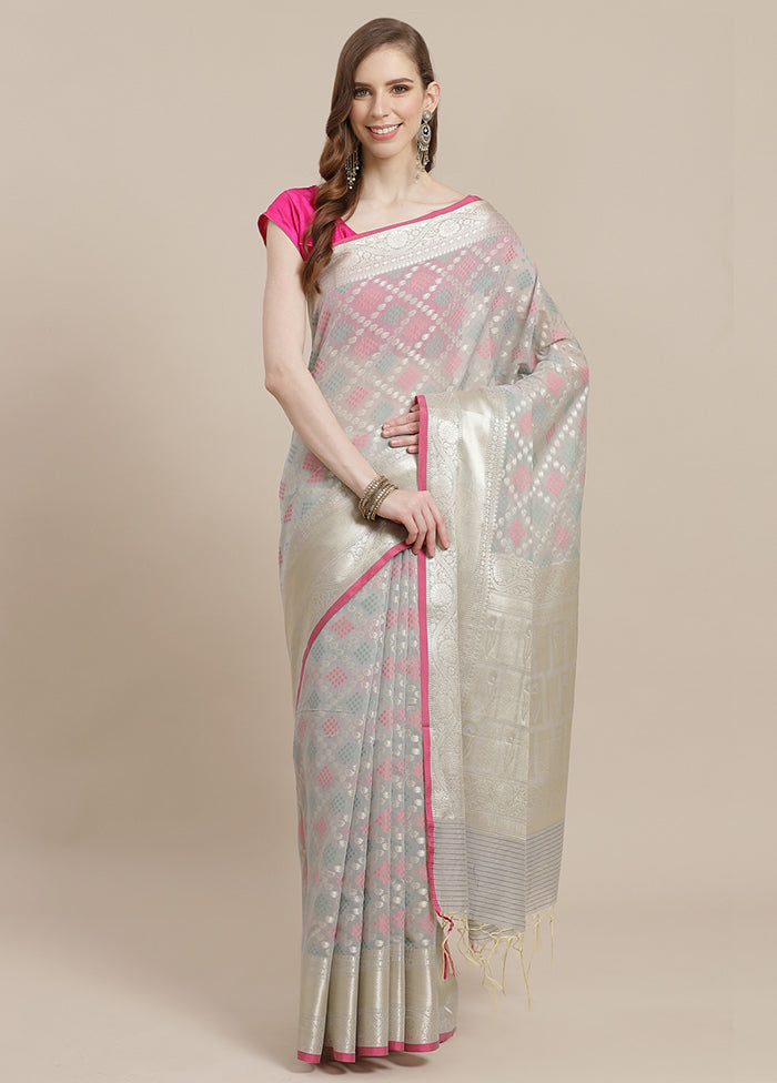 Grey Cotton Zari Saree Without Blouse Piece - Indian Silk House Agencies