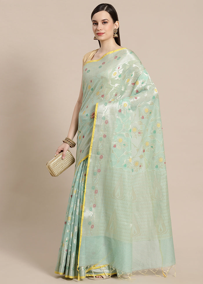 Sea Green Cotton Zari Saree Without Blouse Piece - Indian Silk House Agencies