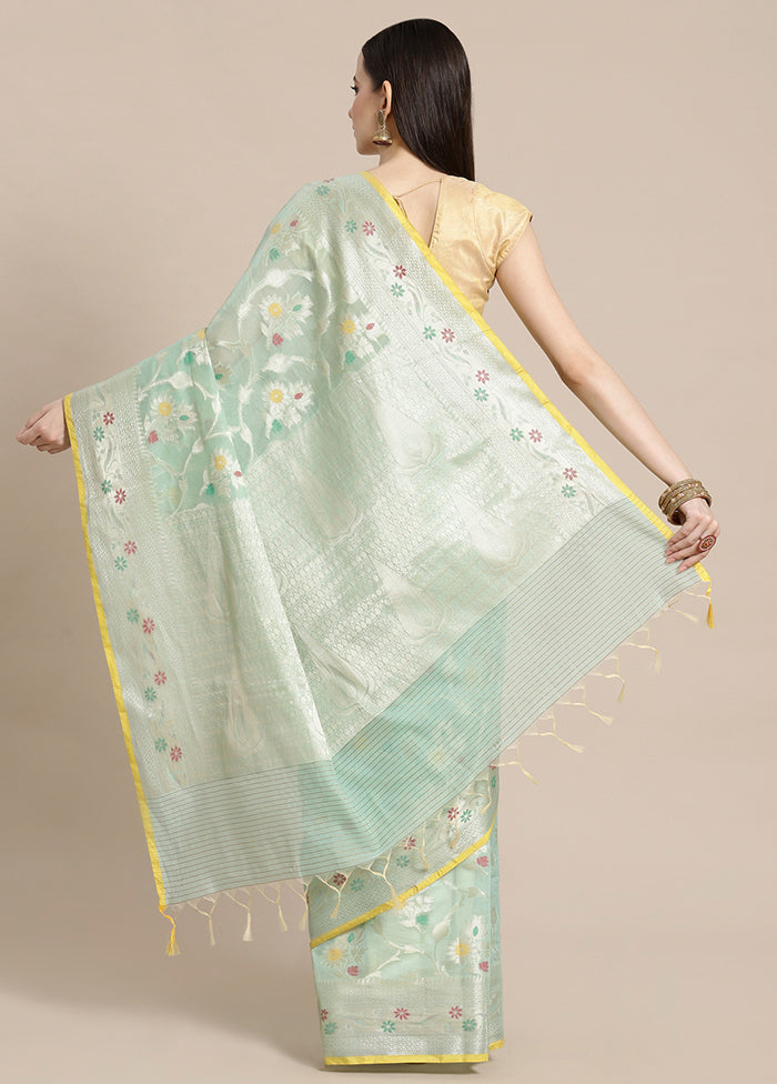 Sea Green Cotton Zari Saree Without Blouse Piece - Indian Silk House Agencies