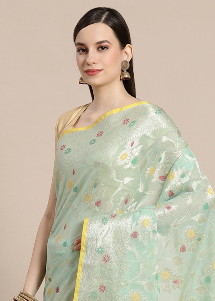 Sea Green Cotton Zari Saree Without Blouse Piece - Indian Silk House Agencies