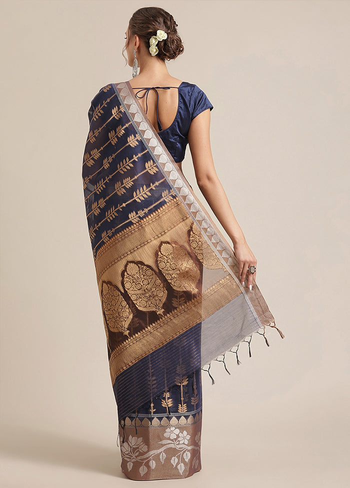 Blue Cotton Zari Saree Without Blouse Piece - Indian Silk House Agencies