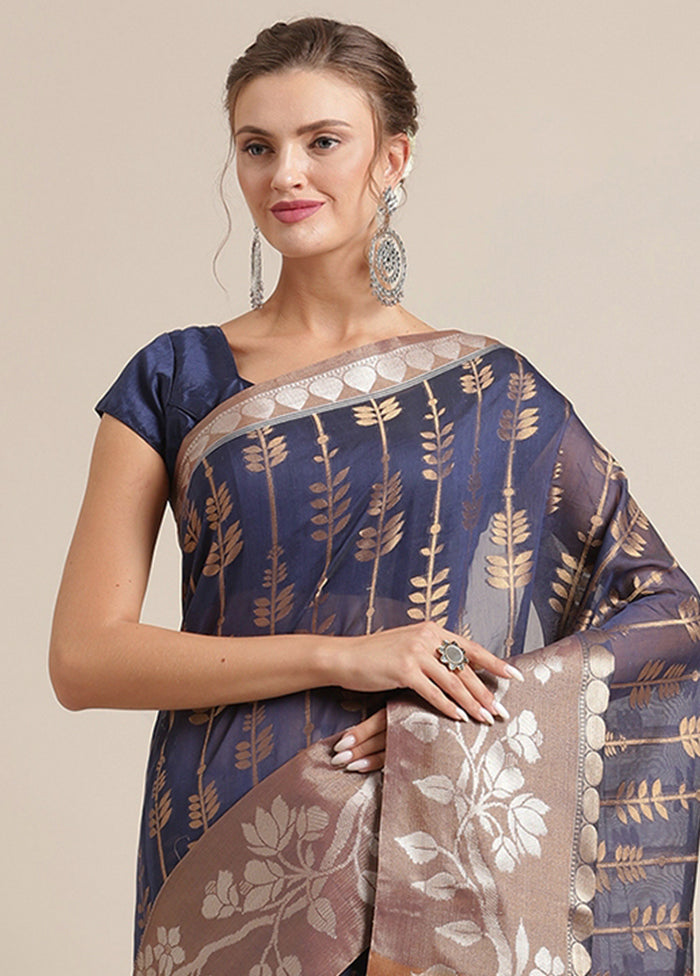 Blue Cotton Zari Saree Without Blouse Piece - Indian Silk House Agencies