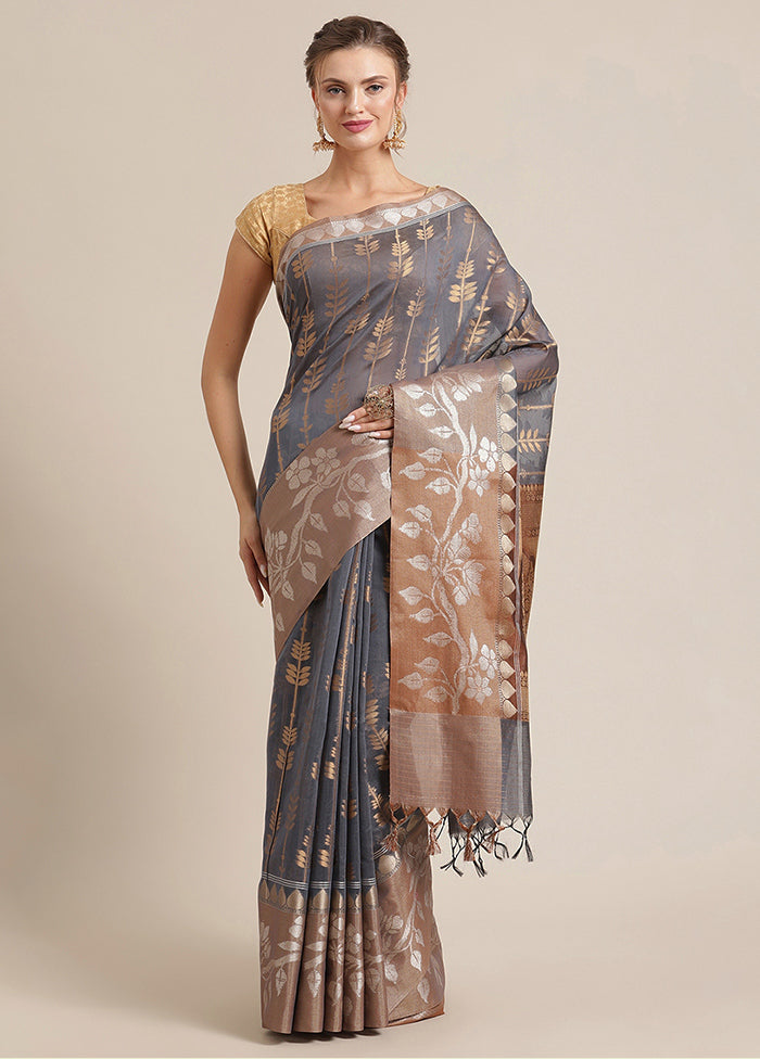 Grey Cotton Zari Saree Without Blouse Piece - Indian Silk House Agencies