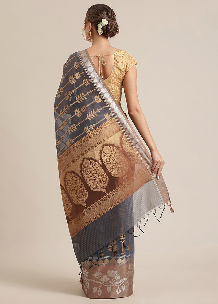 Grey Cotton Zari Saree Without Blouse Piece - Indian Silk House Agencies