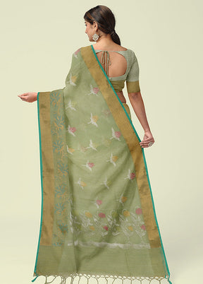 Sea Green Cotton Zari Saree Without Blouse Piece - Indian Silk House Agencies