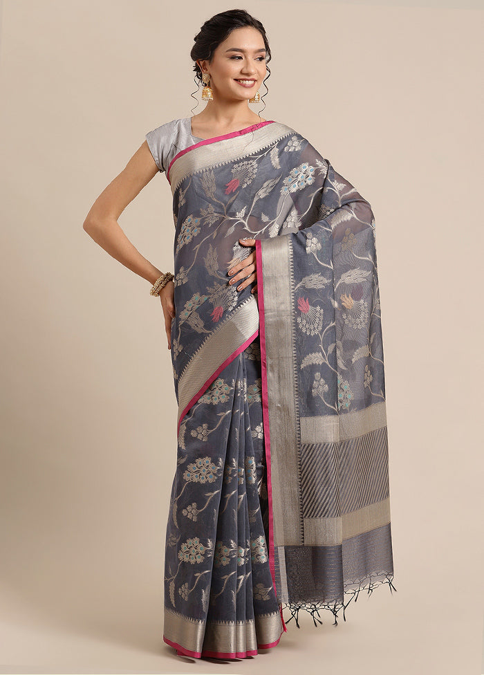 Grey Cotton Zari Saree Without Blouse Piece - Indian Silk House Agencies