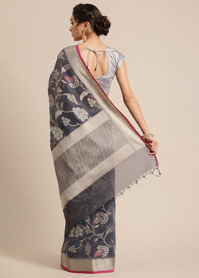 Grey Cotton Zari Saree Without Blouse Piece - Indian Silk House Agencies