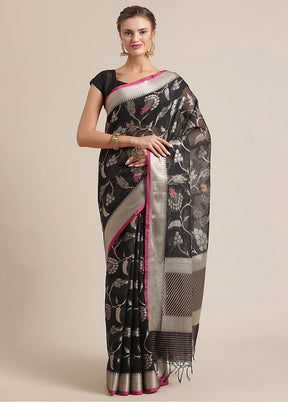 Black Cotton Zari Saree Without Blouse Piece - Indian Silk House Agencies