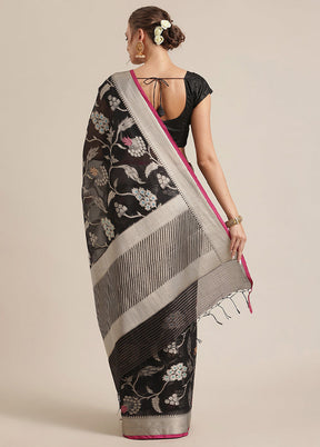 Black Cotton Zari Saree Without Blouse Piece - Indian Silk House Agencies