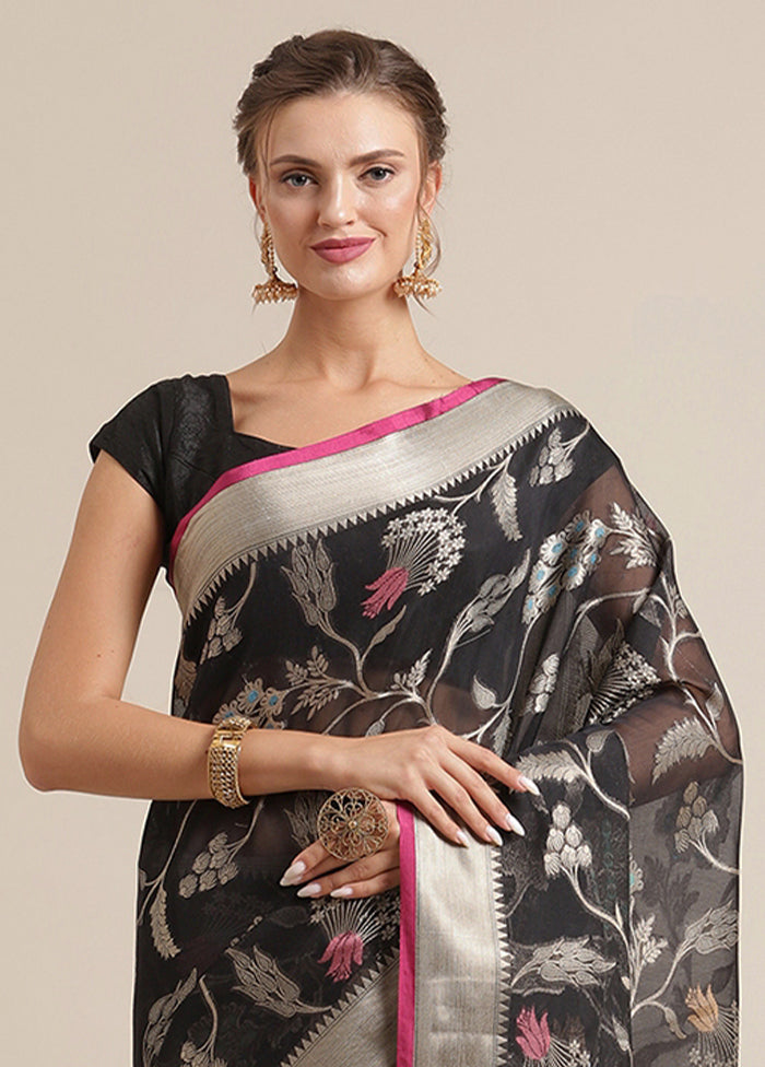 Black Cotton Zari Saree Without Blouse Piece - Indian Silk House Agencies