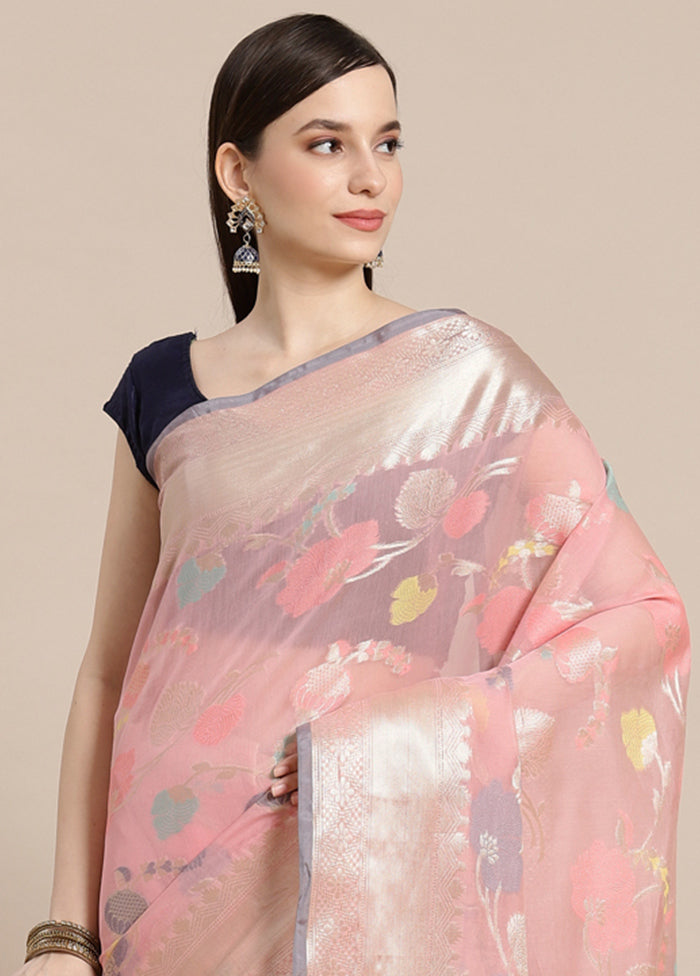 Pink Cotton Zari Saree Without Blouse Piece - Indian Silk House Agencies