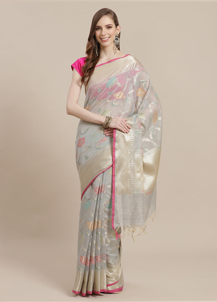 Grey Cotton Zari Saree Without Blouse Piece - Indian Silk House Agencies