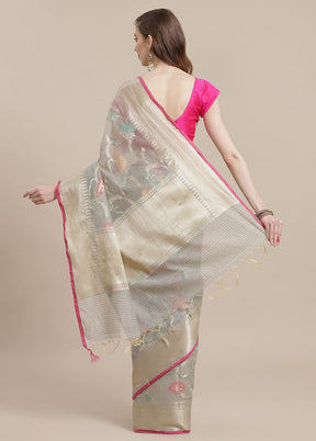 Grey Cotton Zari Saree Without Blouse Piece - Indian Silk House Agencies