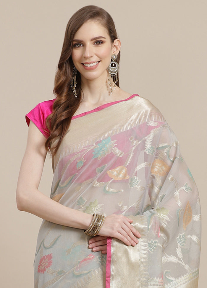 Grey Cotton Zari Saree Without Blouse Piece - Indian Silk House Agencies