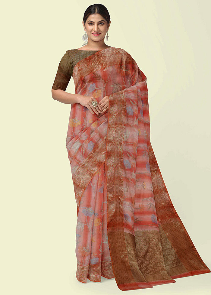 Peach Silk Zari Saree Without Blouse Piece - Indian Silk House Agencies