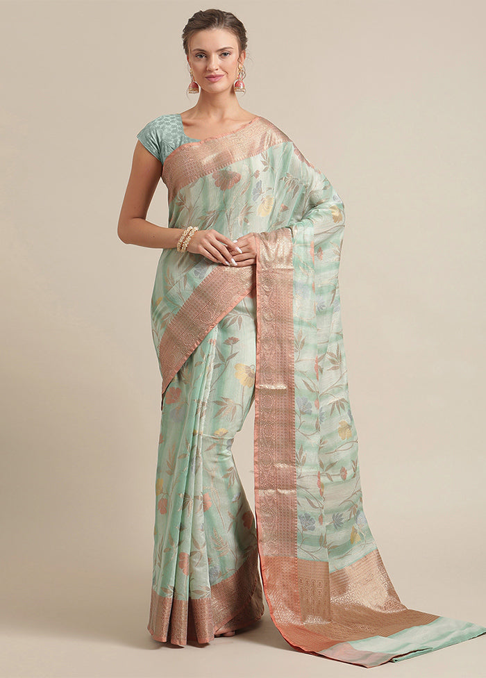 Sea Green Silk Zari Saree Without Blouse Piece - Indian Silk House Agencies