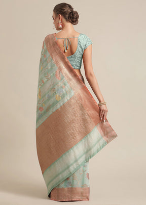 Sea Green Silk Zari Saree Without Blouse Piece - Indian Silk House Agencies