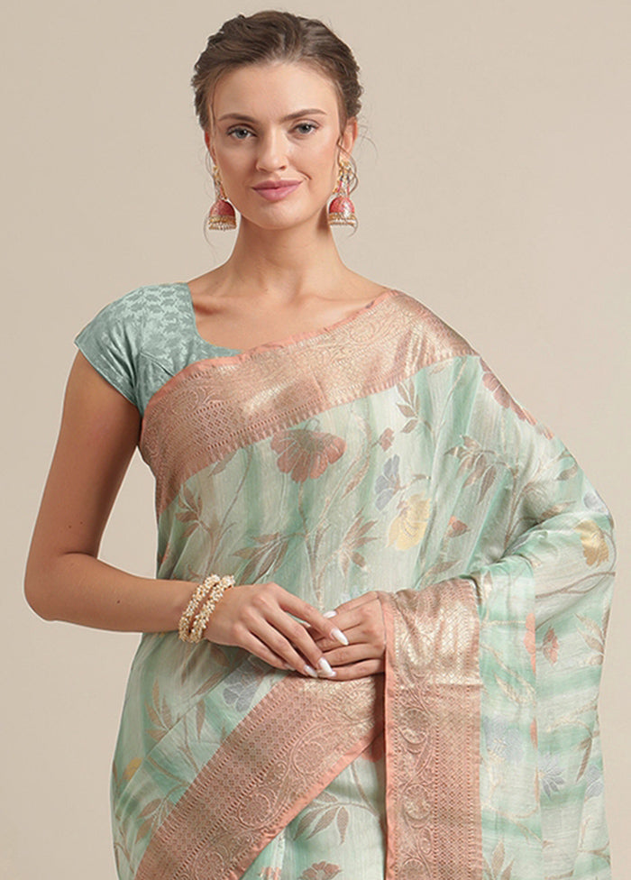 Sea Green Silk Zari Saree Without Blouse Piece - Indian Silk House Agencies