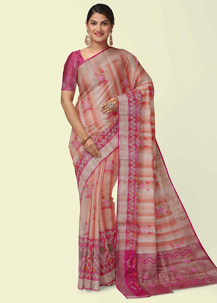 Peach Silk Zari Saree Without Blouse Piece - Indian Silk House Agencies