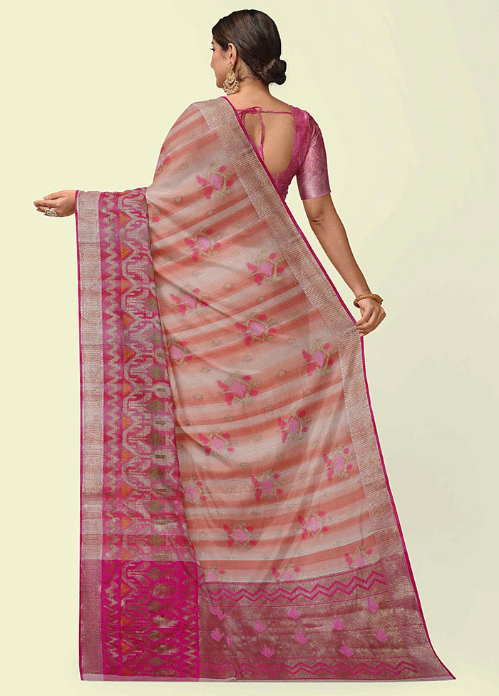 Peach Silk Zari Saree Without Blouse Piece - Indian Silk House Agencies