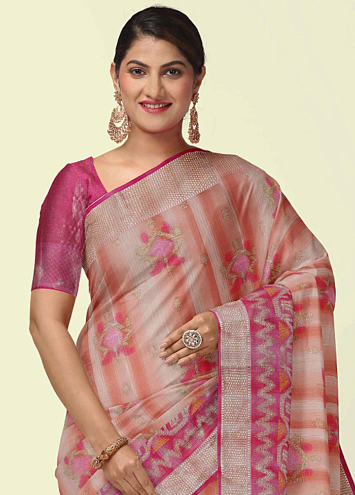 Peach Silk Zari Saree Without Blouse Piece - Indian Silk House Agencies