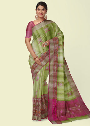 Green Silk Zari Saree Without Blouse Piece - Indian Silk House Agencies