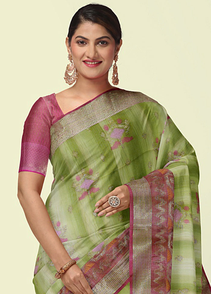 Green Silk Zari Saree Without Blouse Piece - Indian Silk House Agencies