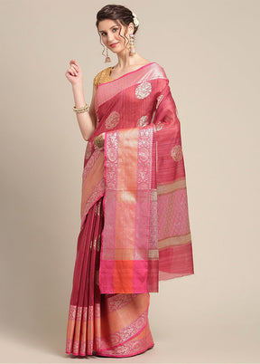 Pink Silk Zari Saree Without Blouse Piece - Indian Silk House Agencies