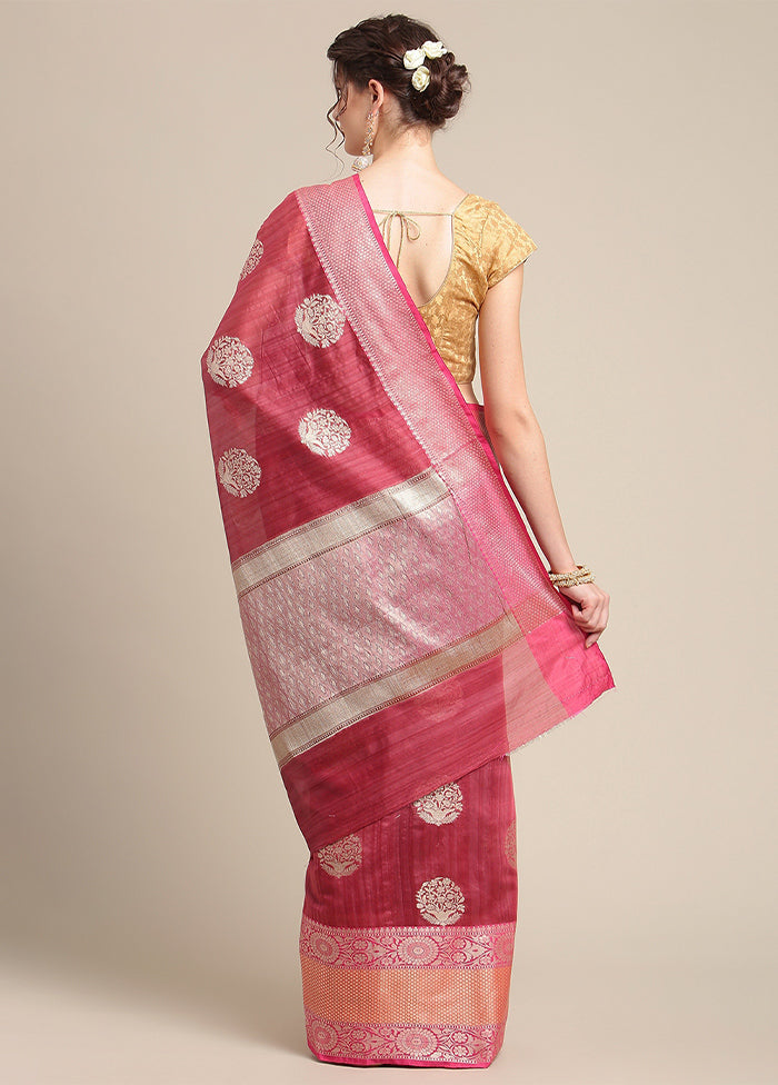 Pink Silk Zari Saree Without Blouse Piece - Indian Silk House Agencies