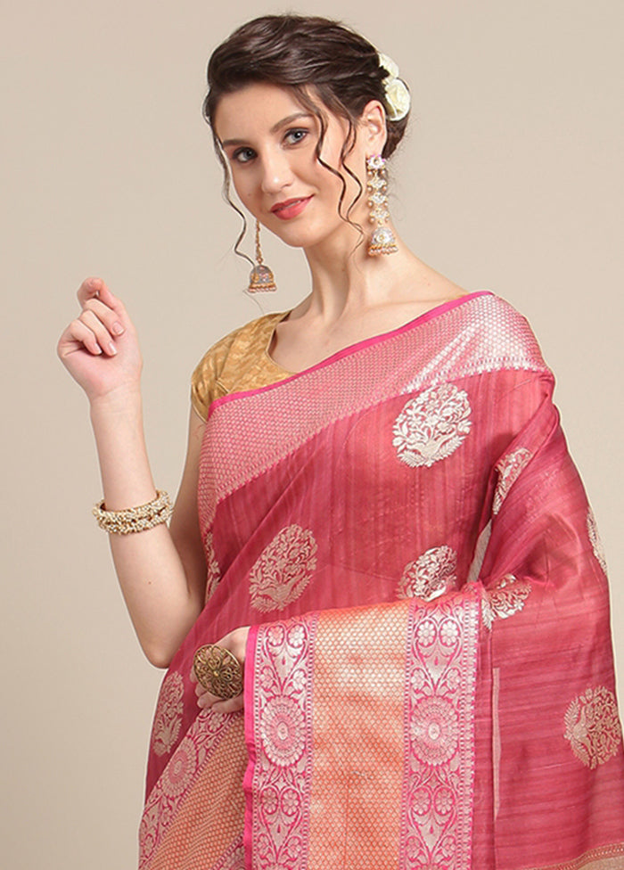 Pink Silk Zari Saree Without Blouse Piece - Indian Silk House Agencies