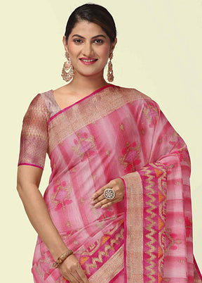 Pink Silk Zari Saree Without Blouse Piece - Indian Silk House Agencies