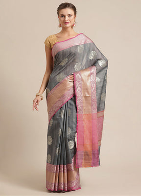 Grey Silk Zari Saree Without Blouse Piece - Indian Silk House Agencies