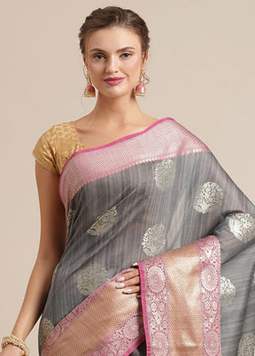 Grey Silk Zari Saree Without Blouse Piece - Indian Silk House Agencies