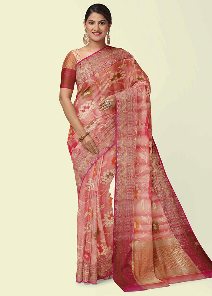 Pink Silk Zari Saree Without Blouse Piece - Indian Silk House Agencies