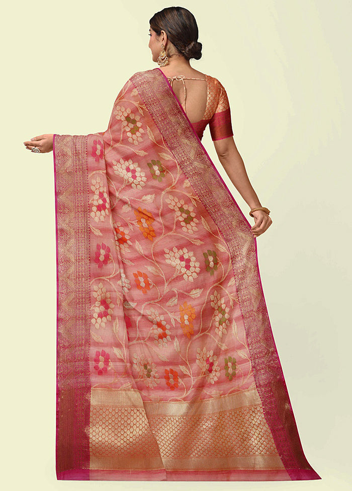 Pink Silk Zari Saree Without Blouse Piece - Indian Silk House Agencies