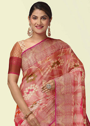 Pink Silk Zari Saree Without Blouse Piece - Indian Silk House Agencies