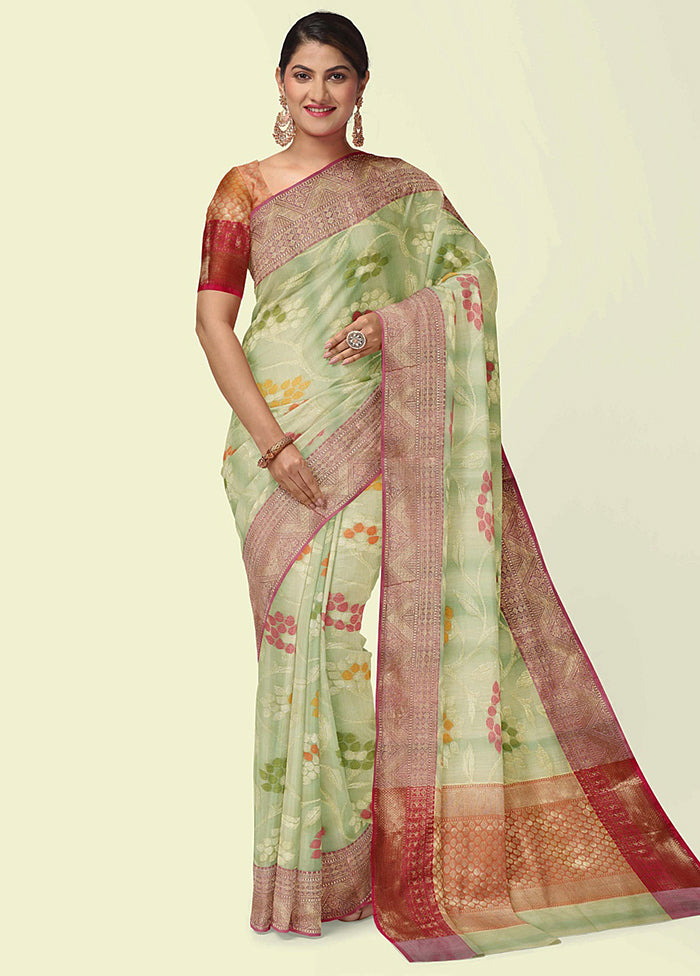 Sea Green Silk Zari Saree Without Blouse Piece - Indian Silk House Agencies