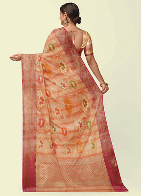 Peach Silk Zari Saree Without Blouse Piece - Indian Silk House Agencies