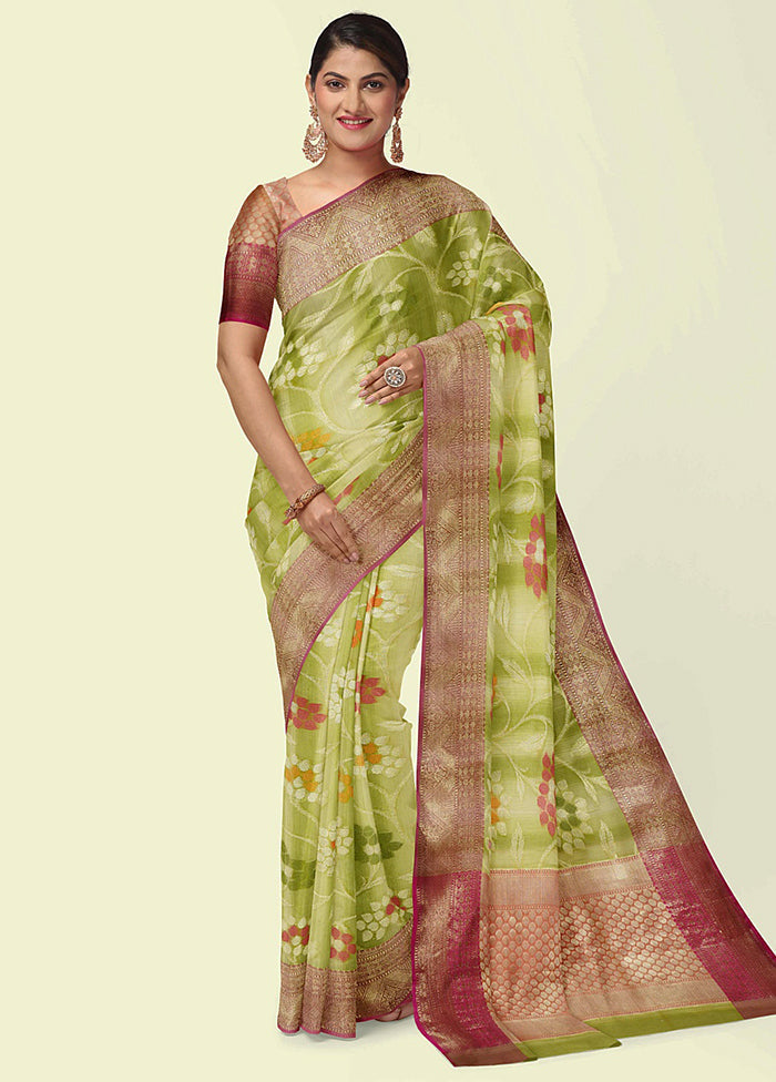 Green Silk Zari Saree Without Blouse Piece - Indian Silk House Agencies