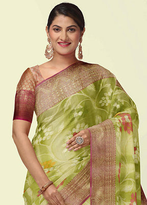 Green Silk Zari Saree Without Blouse Piece - Indian Silk House Agencies