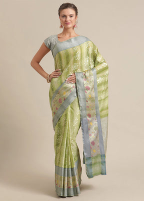 Green Silk Zari Saree Without Blouse Piece - Indian Silk House Agencies