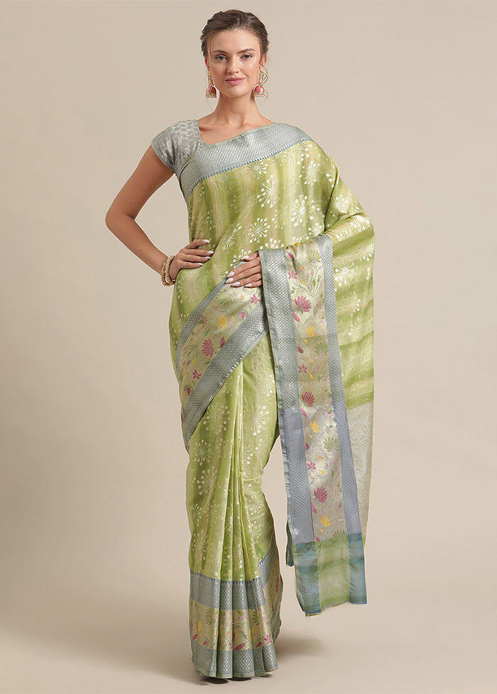 Green Silk Zari Saree Without Blouse Piece - Indian Silk House Agencies