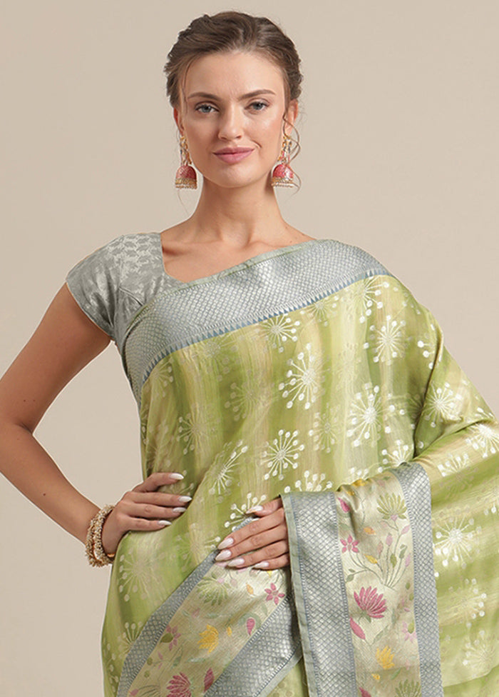 Green Silk Zari Saree Without Blouse Piece - Indian Silk House Agencies