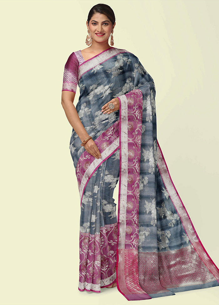 Grey Silk Zari Saree Without Blouse Piece - Indian Silk House Agencies