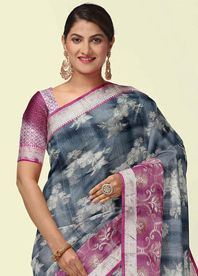 Grey Silk Zari Saree Without Blouse Piece - Indian Silk House Agencies