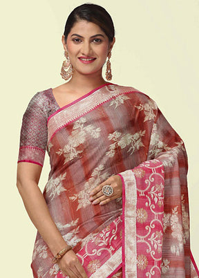 Rust Silk Zari Saree Without Blouse Piece - Indian Silk House Agencies