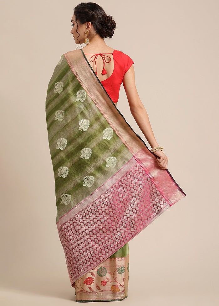 Green Silk Zari Saree Without Blouse Piece - Indian Silk House Agencies