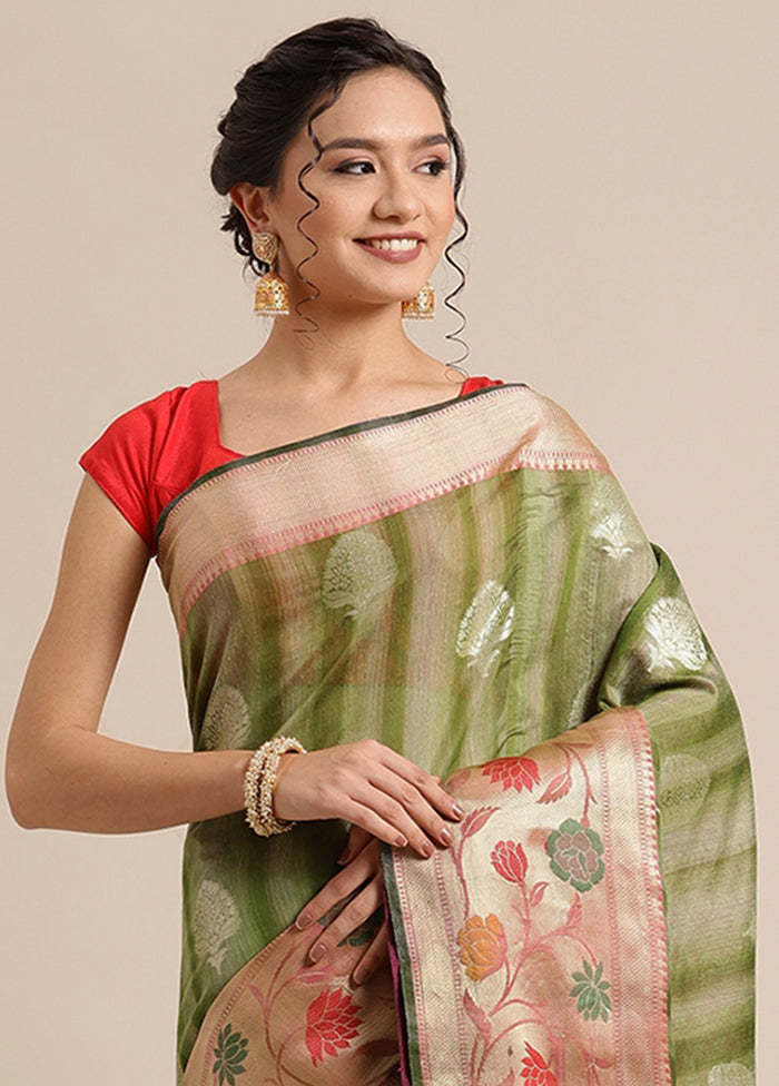 Green Silk Zari Saree Without Blouse Piece - Indian Silk House Agencies