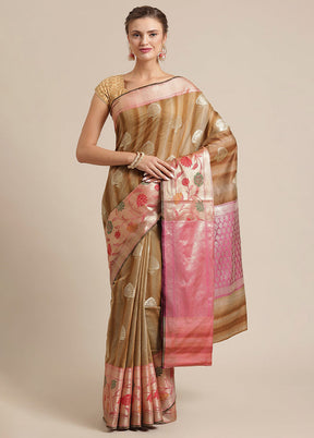 Brown Silk Zari Saree Without Blouse Piece - Indian Silk House Agencies